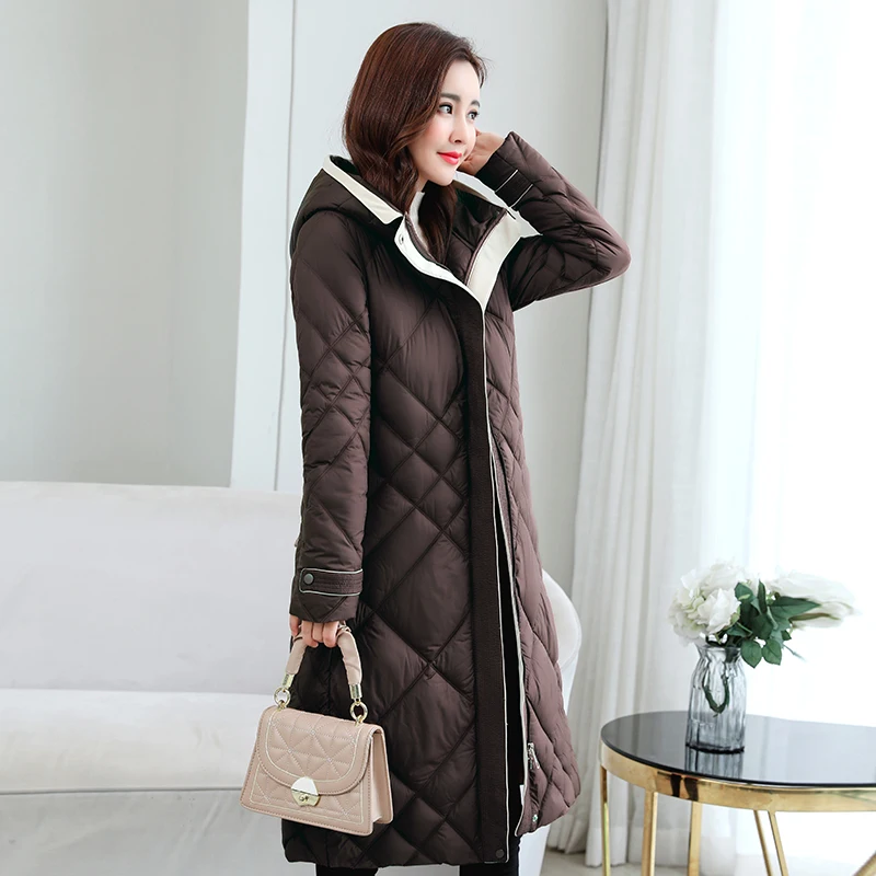 

Black Long Parkas Female Winter 2021 Hooded Thick Down Jacket Women Korean Style Cotton Padded Coat Ladies Overcoat with Belt