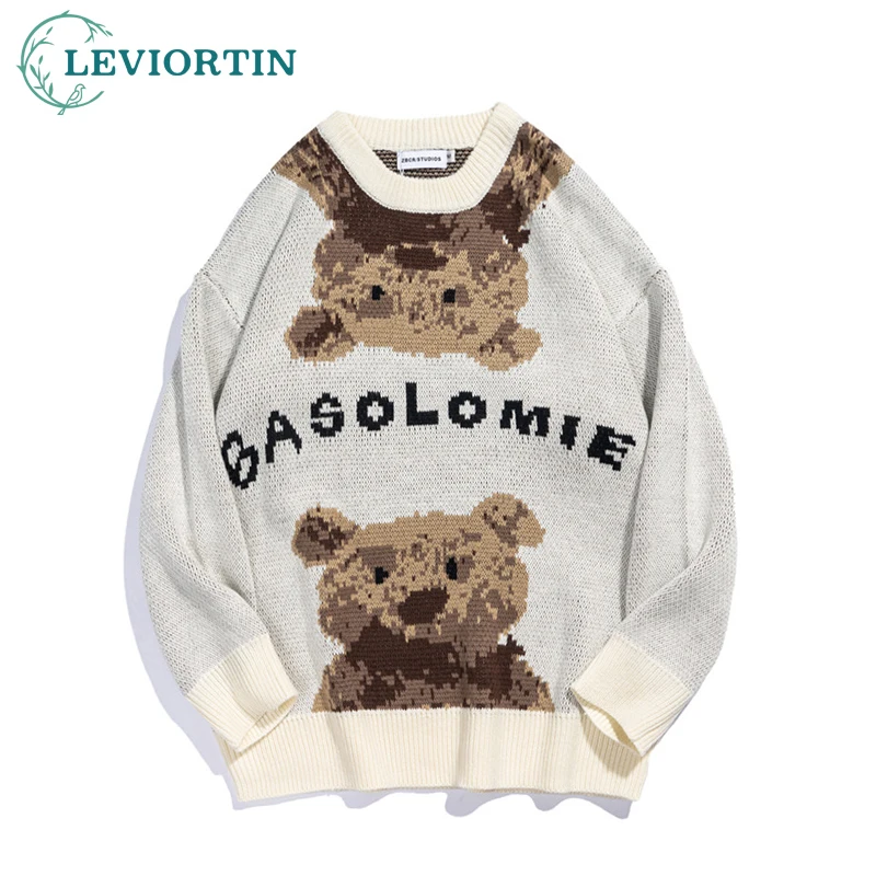 

2021 Men's Pullovers Sweaters Cute Bear Print Hop HOp Streetwear Oversized Harajuku Crew Neck Knitwear Tops for Men Clothing