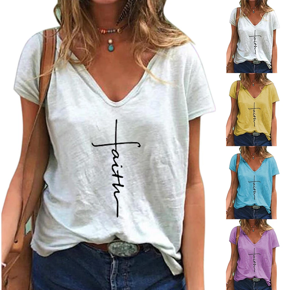 

Women Sword Print Sexy V Neck Short Sleeve Tops T-Shirt Casual Loose Blouse Tee