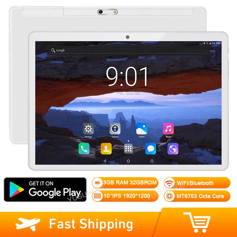 FAST SHIPPING FREE GIFTS 32GB eMMc Storage 10 inch Google Play 4G Phone Call Tablets WiFi Bluetooth GPS 2.5D Tempered Glass Ta