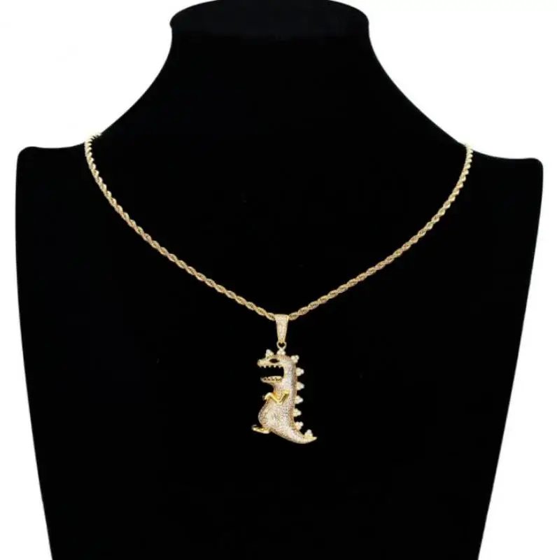 Симпатичное ожерелье с подвеской в стиле хип-хоп открытым ртом динозавром