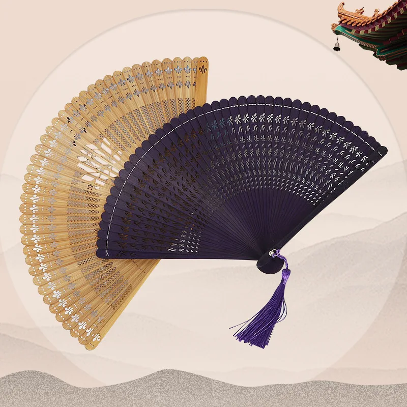 

Chinese Style Carved Hollow Bamboo Fan Summer Folding Fan Women's Portable Antique Fan Exquisite Home Decoration Crafts
