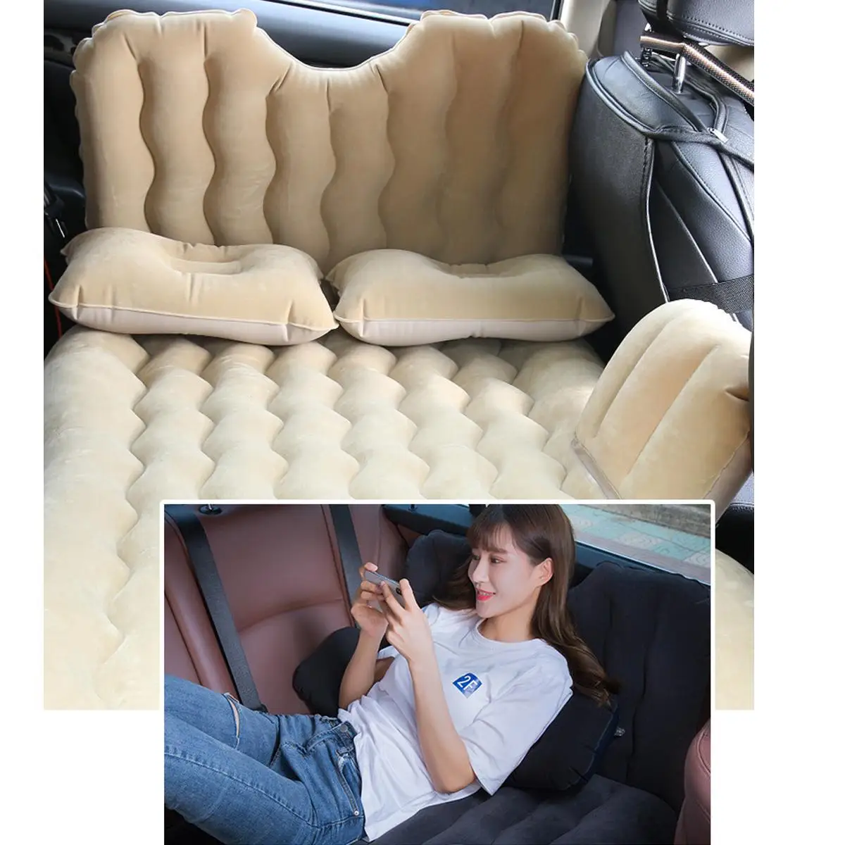 

Car inflatable bed Multifunctional travel bed car mattress PVC flocking car bed car accessories+Electric Air Pump for camping