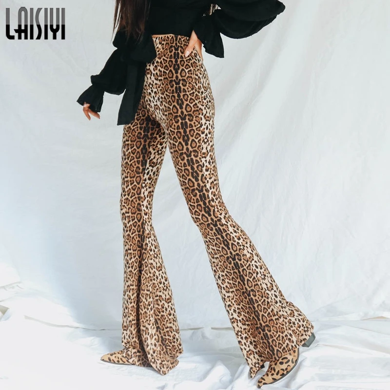 LAISYI летние свободные штаны Мода змеиной печатных STŘECHY брюки Высокая талия Leopard