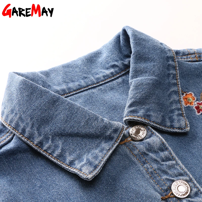 Женская джинсовая куртка GAREMAY с вышивкой короткие женские куртки отложным