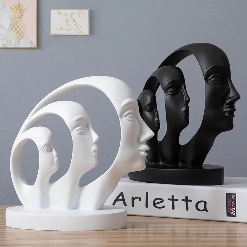 

EUROPEAN RESIN BLACK WHITE HUMAN FACE ABSTRACT ORNAMENTS ARTWORK HOME LIVINGROOM FIGURINES CRAFTS OFFICE FURNISHING DECORATION