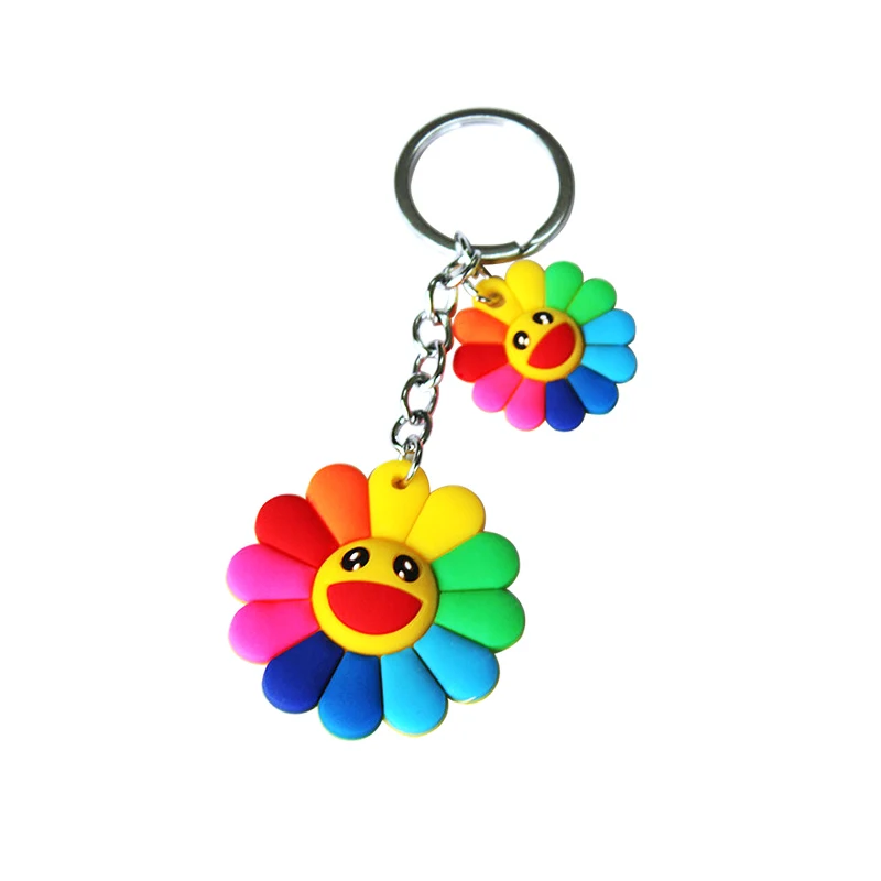 

Colorful Rubber Sunflower Key Chain For Women Cute Girl Cartoon Smiley Flower Keychain On Bag Female Jewelry Wedding Party Gift