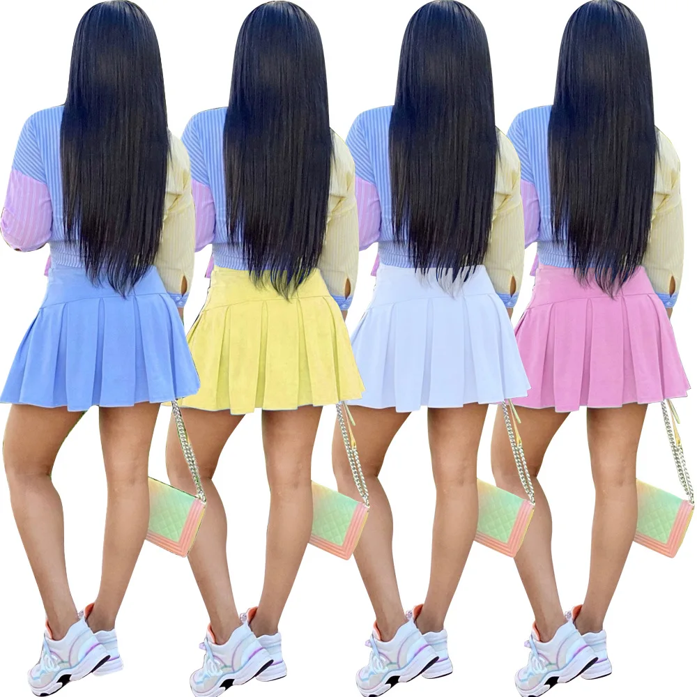 

2021 summer new casual stitching slim two-piece fashion lapel long sleeve shirt and short skirt ladies suit