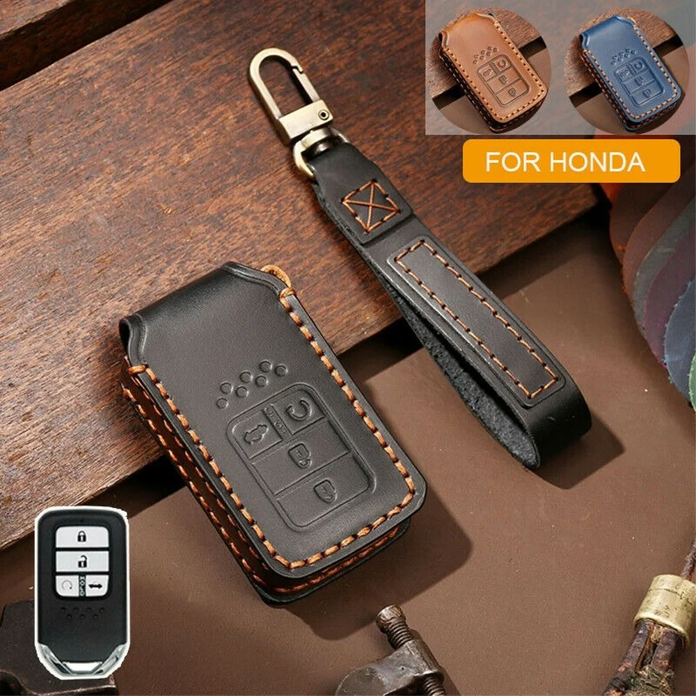 

Genuine Leather Remote Car Key Fob Cover Case Holder Shell Keychain For Honda Fit Jazz Accord CR-V HRV Civic Pilot Ridgeline