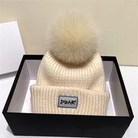 fashion classic trendy luxury design hat real fox fur ball knitted knit winter hat thread knit warm women men unisex beanies
