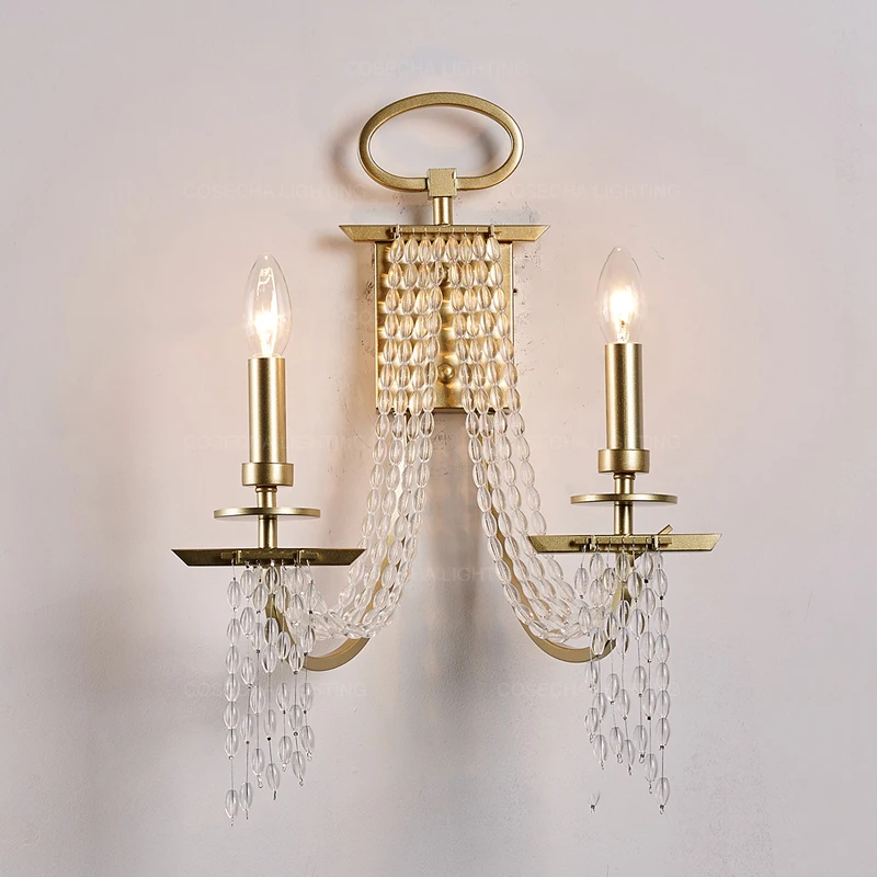 

Fringe designer wall lamp crystal beads wall sconce luxury Champagne gold lighting in bedside luxury wall mirror light for hotel