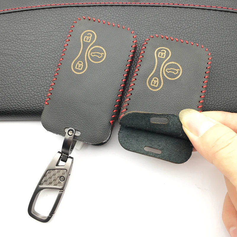 

Fashion Style 100% Leather Car Key Case Cover Wallet For Renault Megane R.S. Scenic Card 3 Buttons Key Smart Remote Key Shell