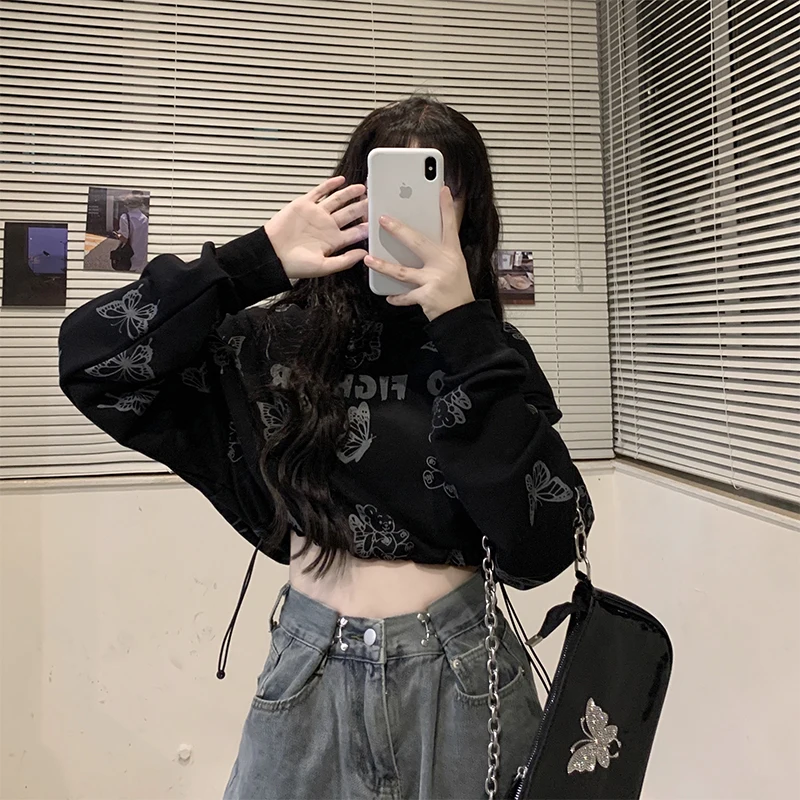 Женский свитшот с длинным рукавом принтом бабочки | Женская одежда