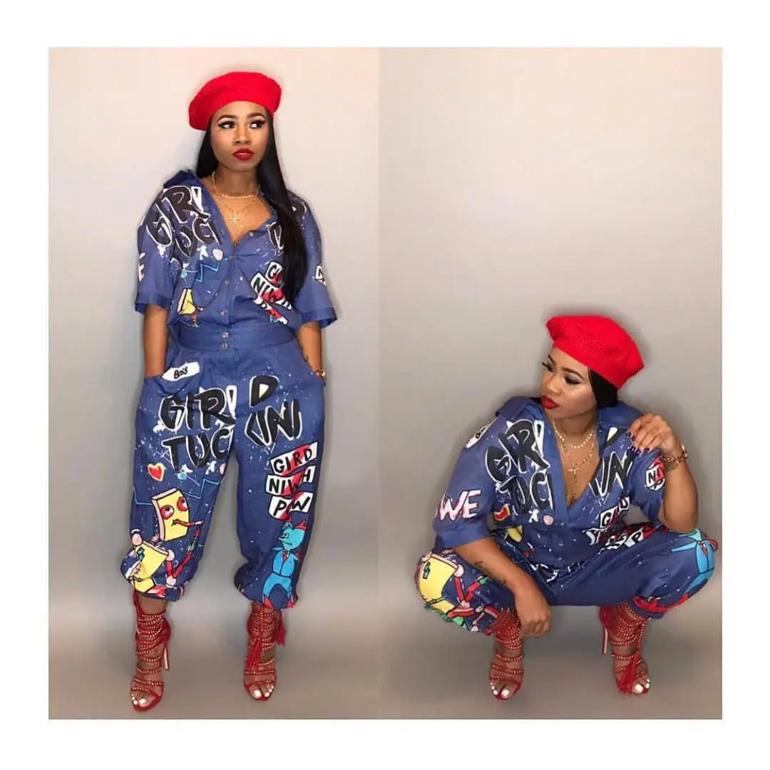 

Sexy Letter Print Front Open Turndown Collar Half Sleeve Jumpsuit Romper Women 2020 Spring Summer Plus Size Casual Woman Overall