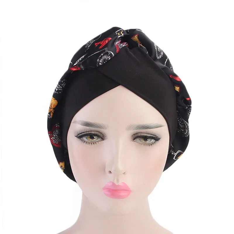 

Fashion Satin Bonnet Night Hair Hat for l Curly Hair Double Elastic Bathing Sleep Women Head Cover Wrap Turban Hat