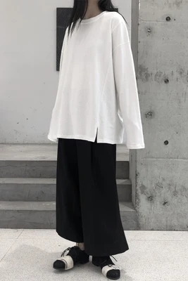 

Early Autumn New Product Design Feeling Small Split Long Sleeve Solid Color Backing T-shirt Men and Women Tshirt Oversized T