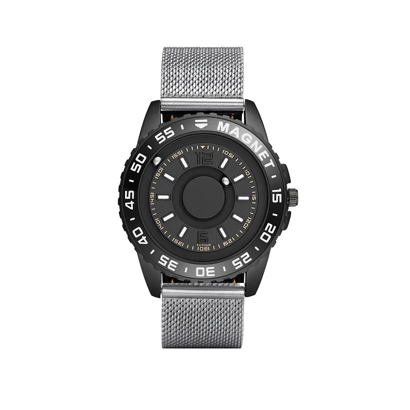 Black Silver Steel Новые часы eutour мужские инновационные магнитный шарик шоу кварцевые мужские часы из натуральной кожи холщовый стальной ремешок часы Relogio Masculino - Цвет: Black Silver Steel