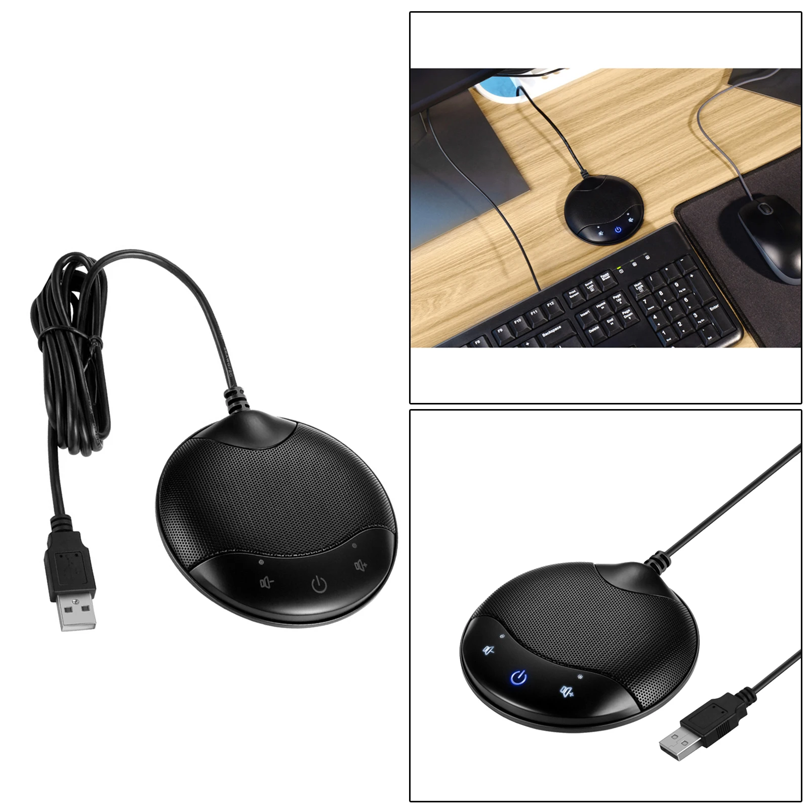 

USB Conference Microphone Condenser Mic Recording For Desk Plastic Black