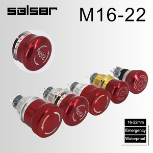 16/19/22mm DIY 3 Pins Stainless Steel Red Mushroom Head Self-Lock Latching Type Metal Emergency Stop Push Button Switch