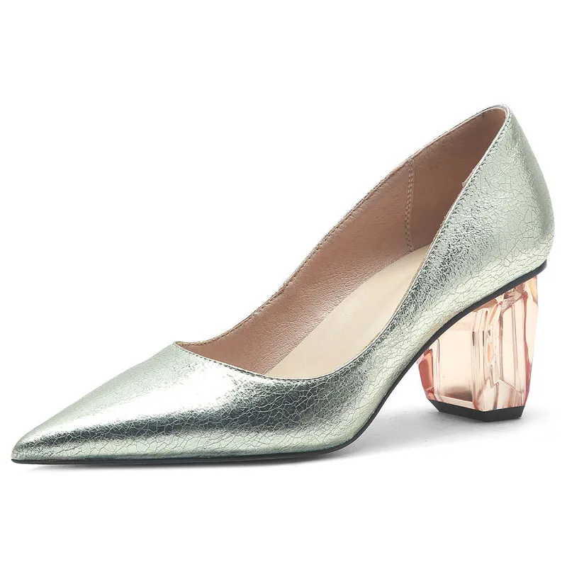 

New shallow single shoes transparent crystal thick heel high heel single large women's shoes cool party shoes