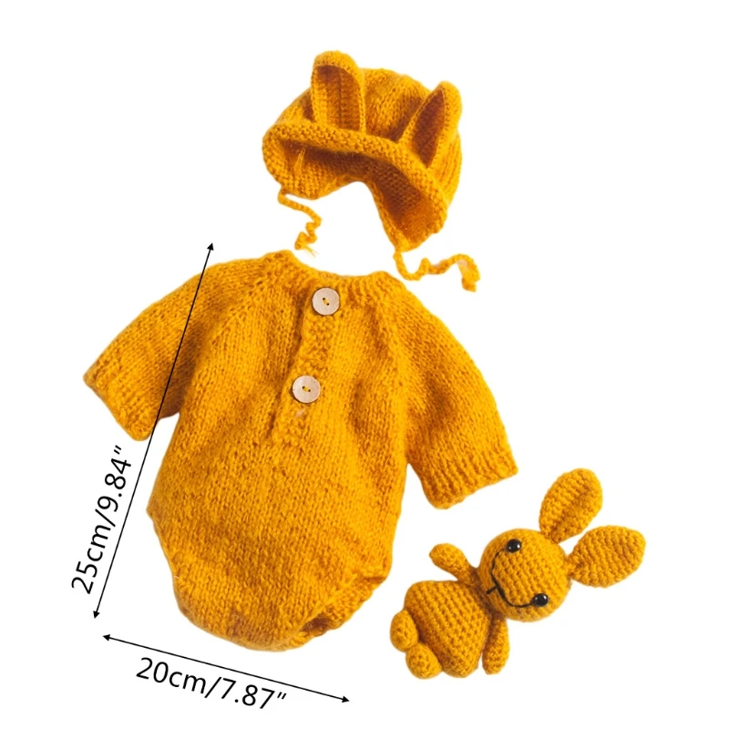 

50LE 3 Pcs/Set Baby Infants Hat Romper Doll Newborn Photography Props Beanie Jumpsuit Bodysuit Photo Shooting Costume