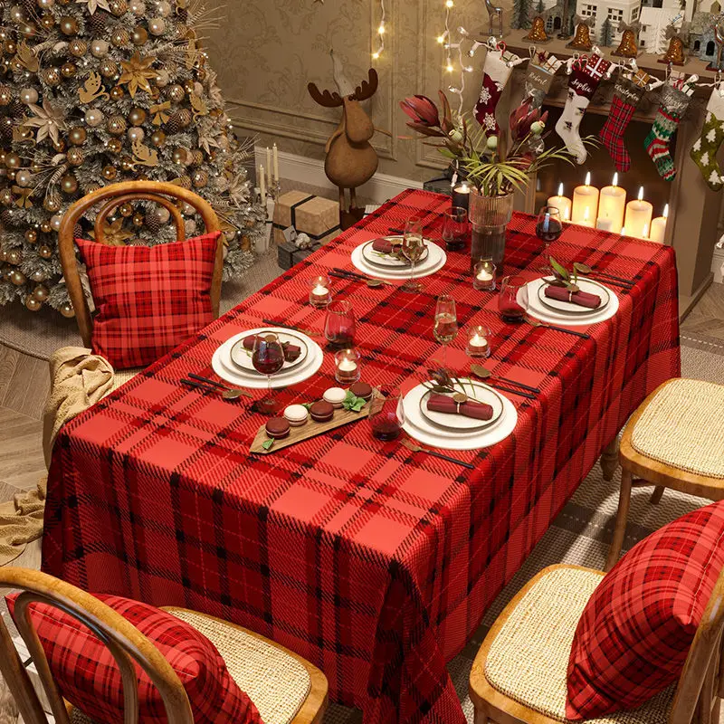 

2022 New Year's Eve Waterproof Cotton Linen Rectangular Tablecloth Festive Party Decoration Christmas Dining Table Home Kitchen