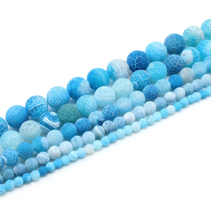 Круглые Бусины Агата из натурального синего камня для изготовления ювелирных