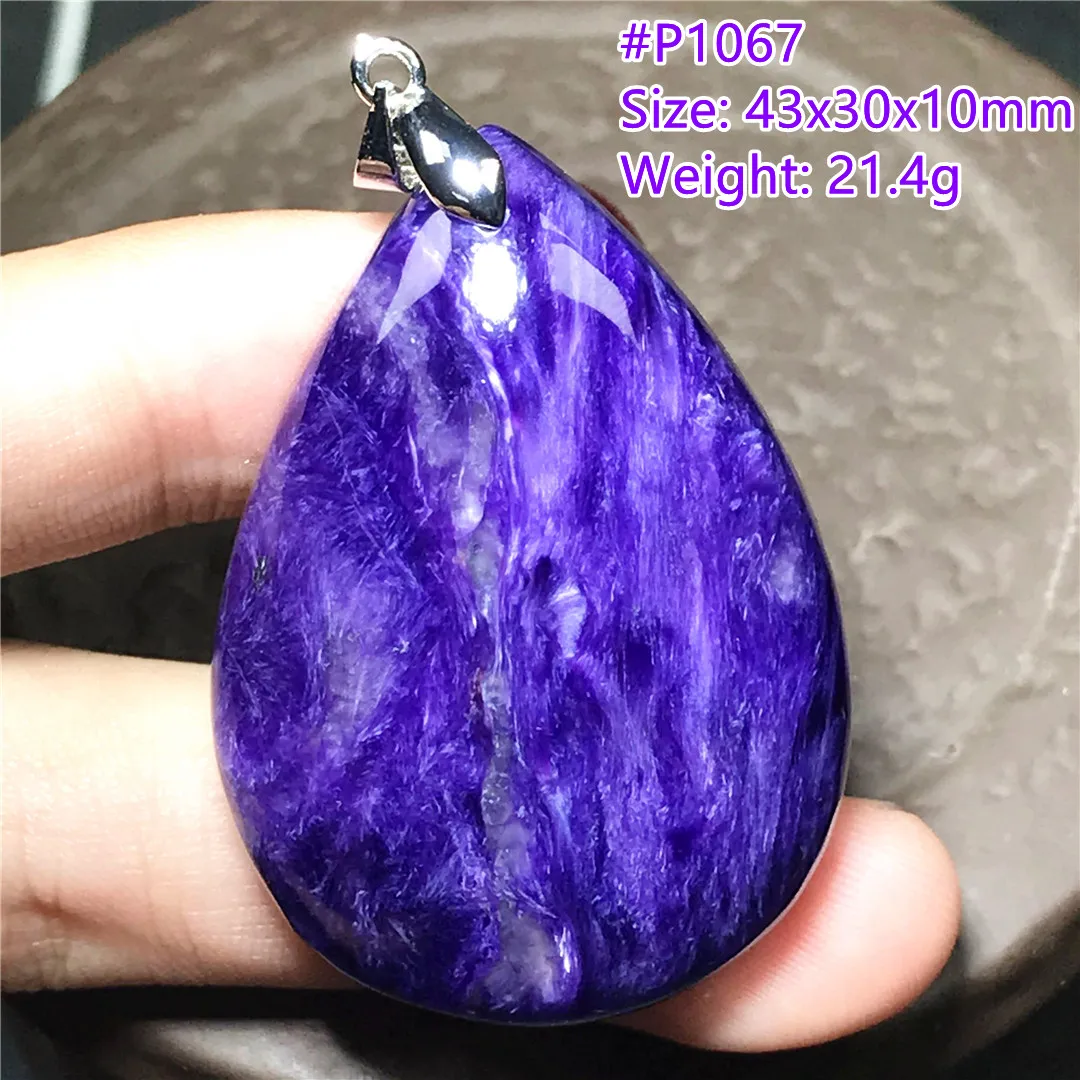 

Top Natural Purple Charoite Pendant For Women Men Healing Love Gift 43x30x10mm Beads Luck Crystal Stone Silver Jewelry AAAAA