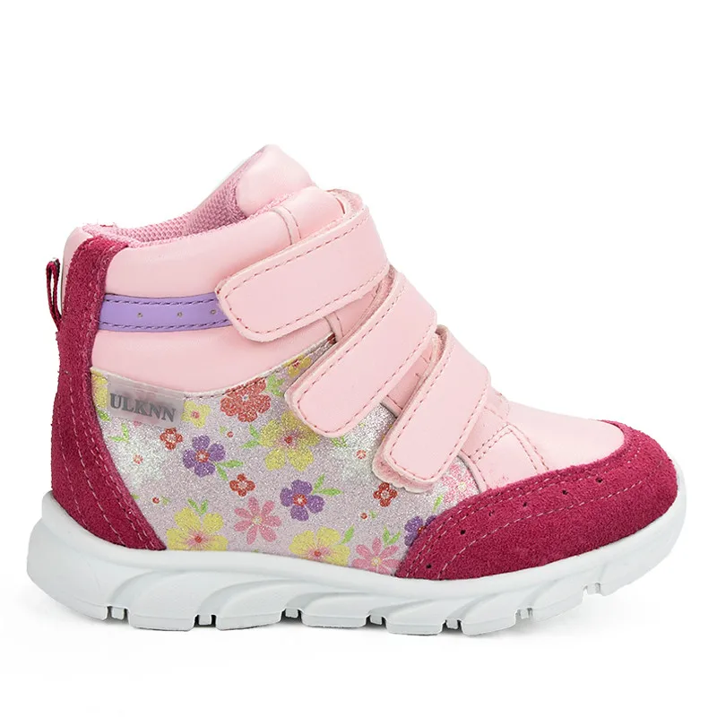 ULKNN Toddler Girl Shoes and Sneakers Fur Leather Girls Breathable Schoenen Kid Chaussure Enfant Fille High Top Flowers |