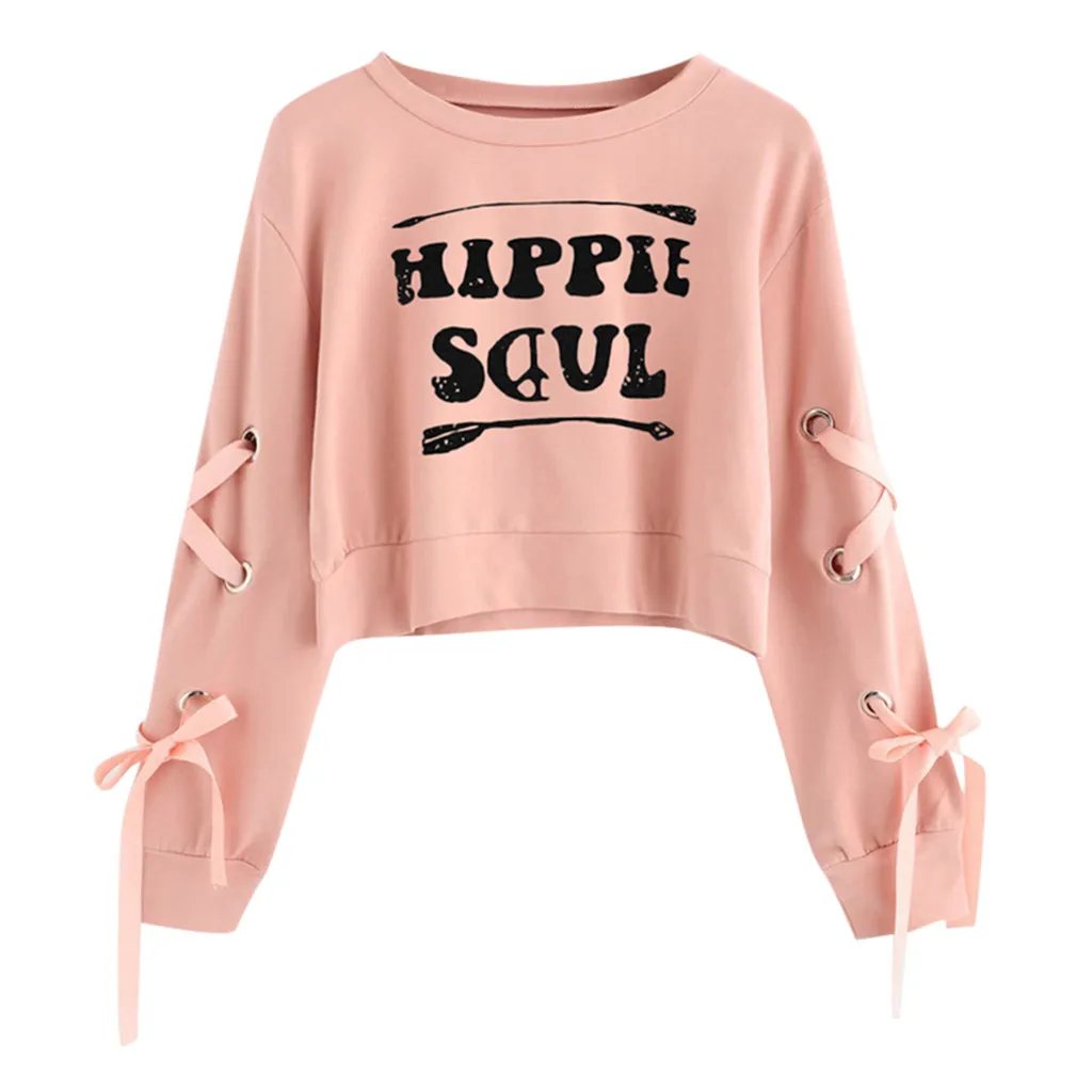 Женский Повседневный свитшот на шнуровке Круглый свободный свитер большого