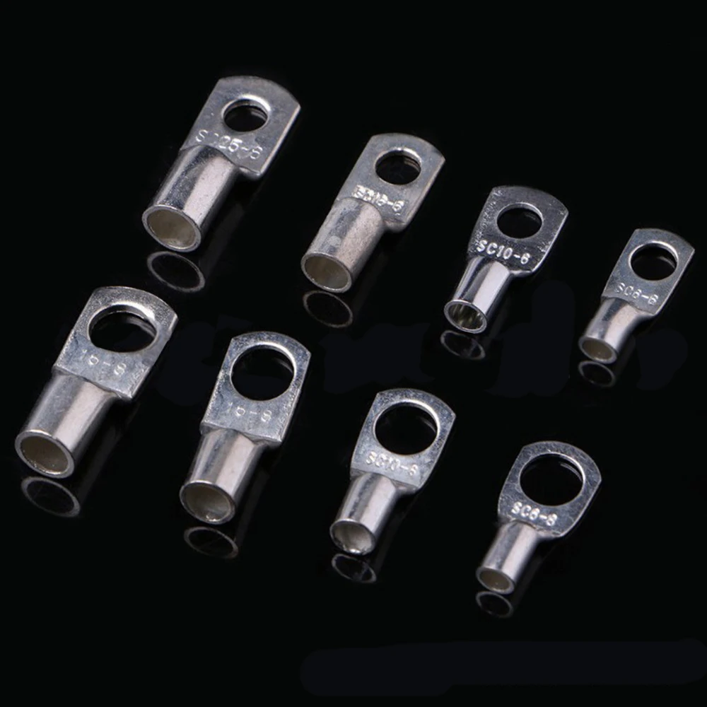 

SC25-8 SC25-6 SC16-8 SC16-6 SC10-8 SC10-6 SC6-8 SC6-6 Terminals Silvery Copper Cable Lugs Bolt Hole Tinned Wire Connector Suit