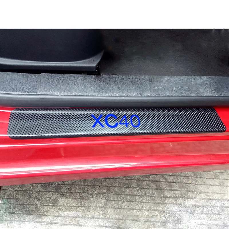 For VOLVO Xc40 Carbon Fiber Vinyl Sticker Car Door Sill Protector Step Plate Interior Accessories 4Pcs | Автомобили и мотоциклы