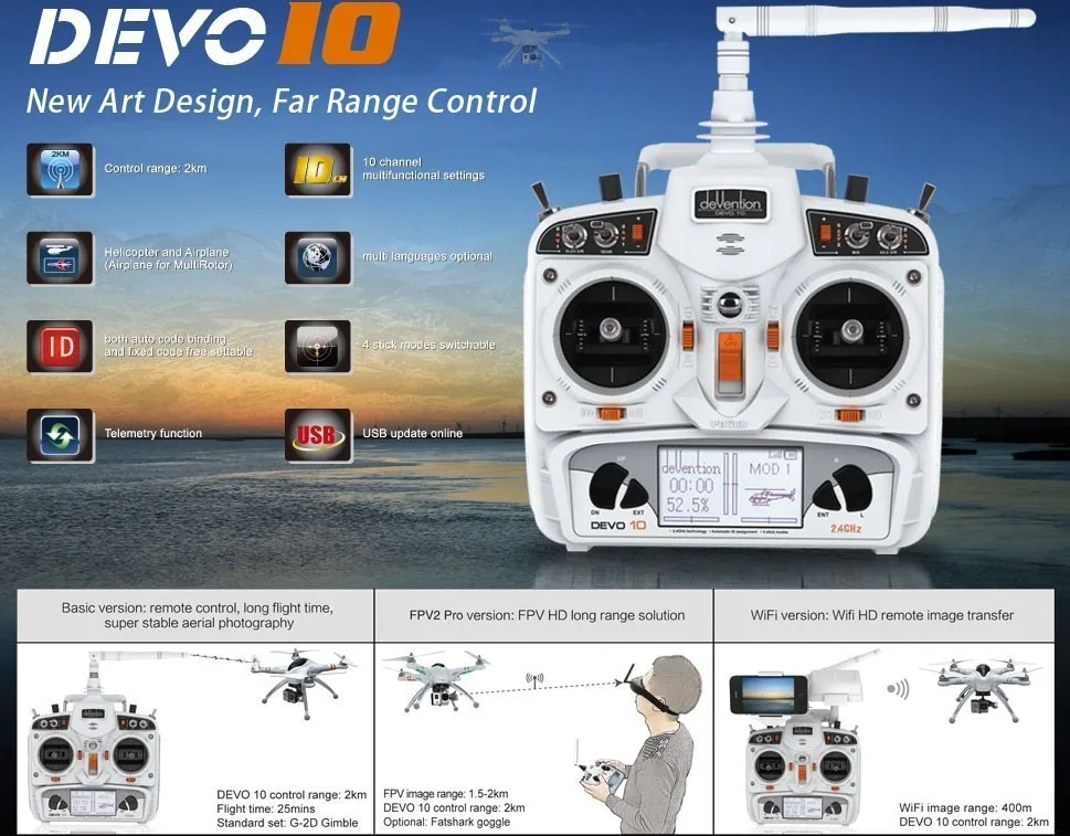 Оригинальный черный Walkera Devo 10 пульт дистанционного управления DEVO10 передатчик