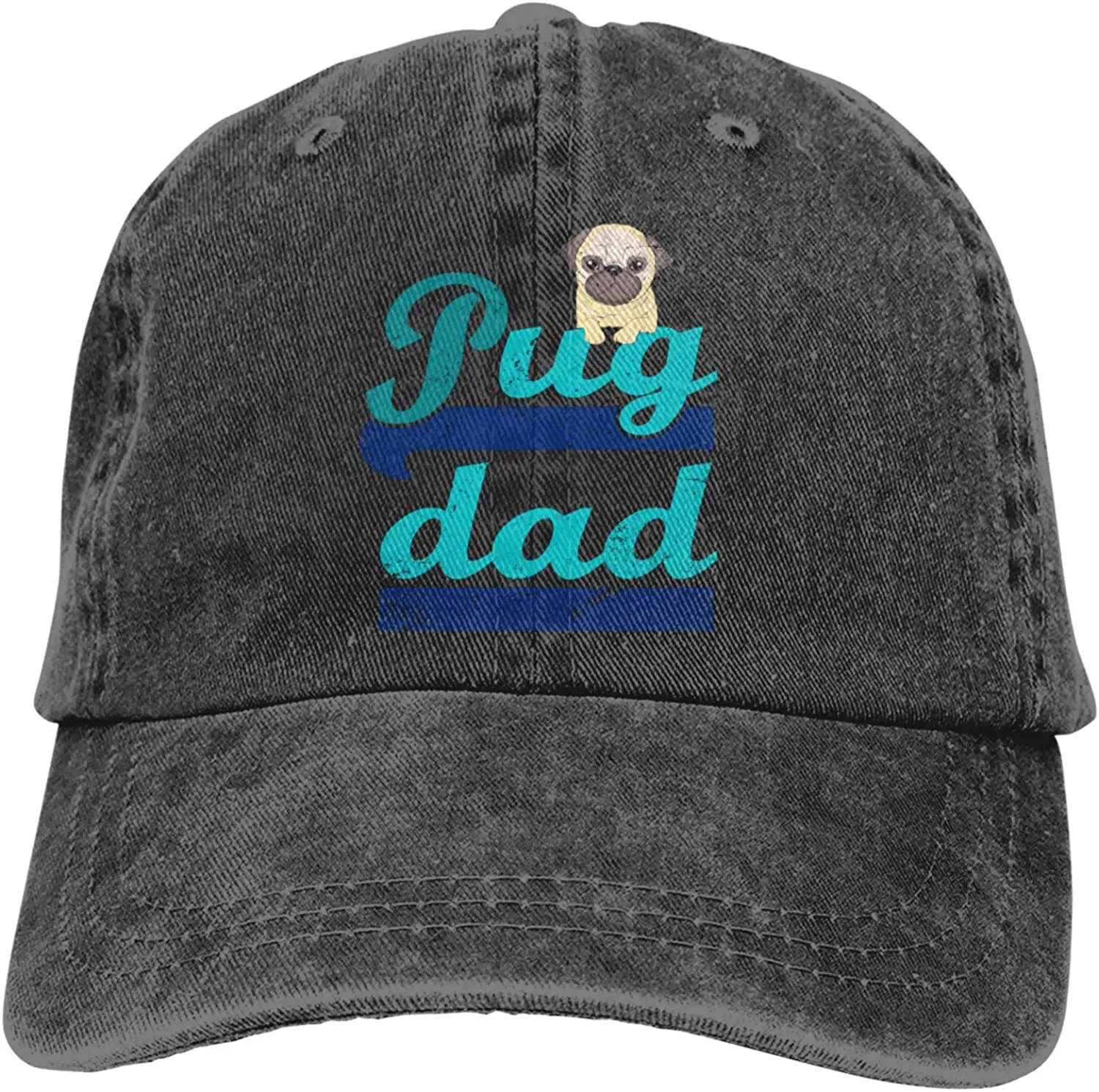 

Pug Dad Dog Lover Gift Pet Pug Baseball Cap for Men Women Adjustable Classic Vintage Washed Cotton Denim Trucker Hat
