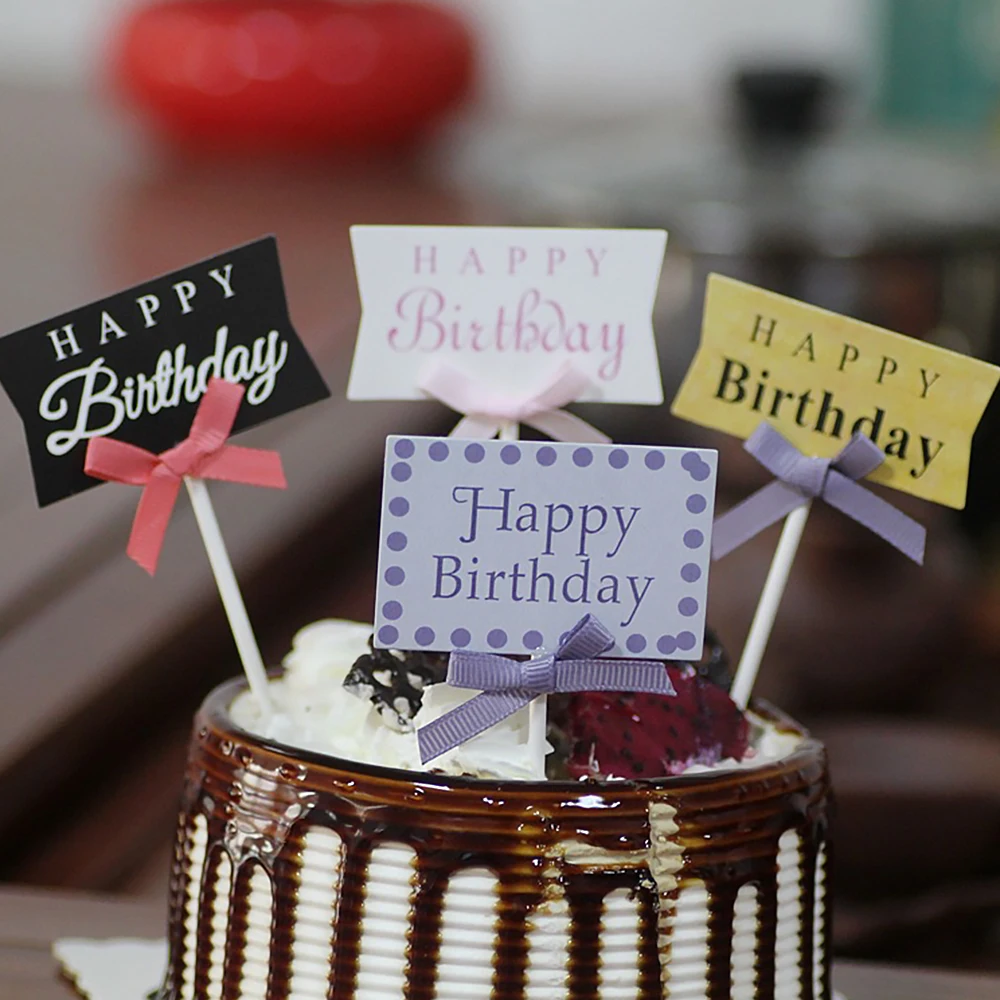 Сделай Сам С Днем Рождения буквы и бант торт кекс топперы бумажные вставки для