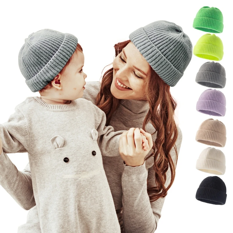 

Зимние шапки для родителей и детей, 2 шт., для мамы, ребенка ясельного возраста, детская теплая шапка для маленьких мальчиков и девочек, Вязан...