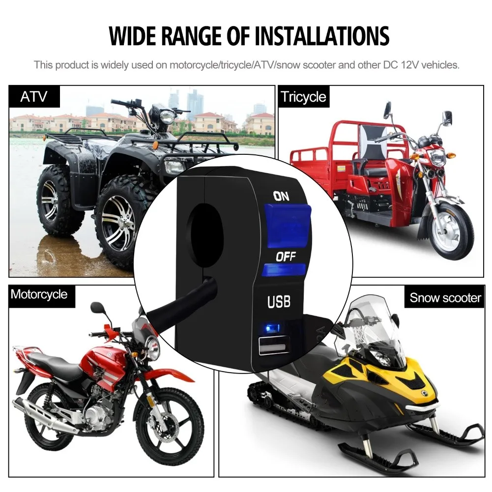 

DC 12V LED Indicator Motorcycle Handlebar Mount USB Phone Charger with Switch Motorcyle Accessories Spare Parts