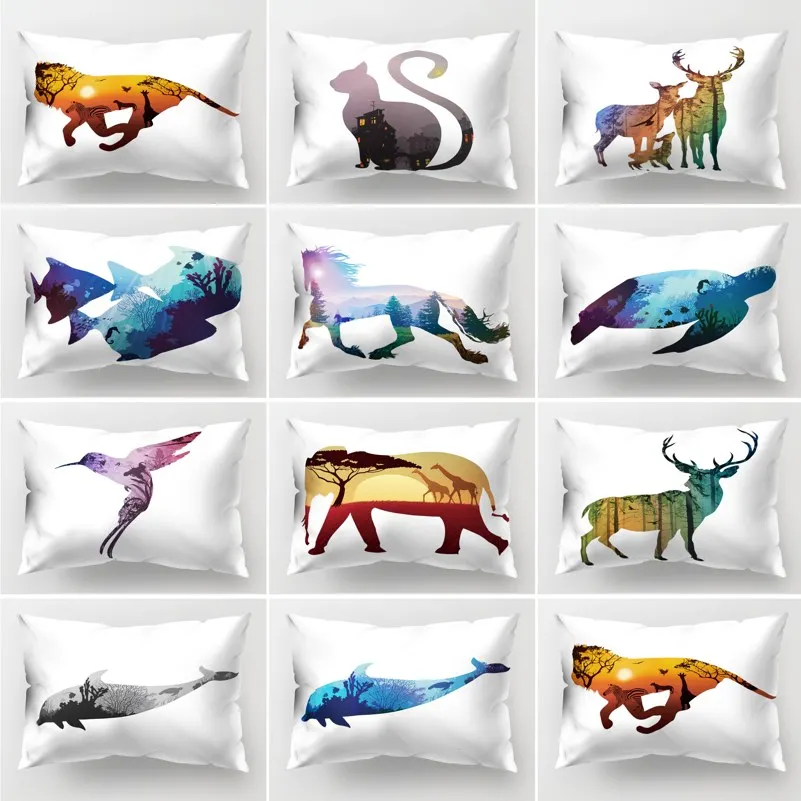 

Rainforest Animal Print Pillowcase 30x50 Rectangle Pillows Cushion Cover For Home Sofa Car Office Decor Whale Deer Elk Almofadas