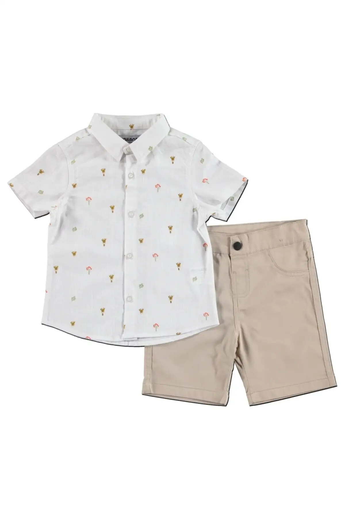 

Giraffe Printed Cotton Short Sleeve Polo Collar 2li Shirt-pants