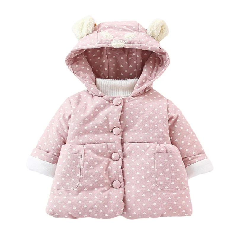 

Fashion Winter Warm Thickening Kids Outwear Baby Girls Coats Cute Ear Hooded Coat Girls Costume Print Infant Clothing