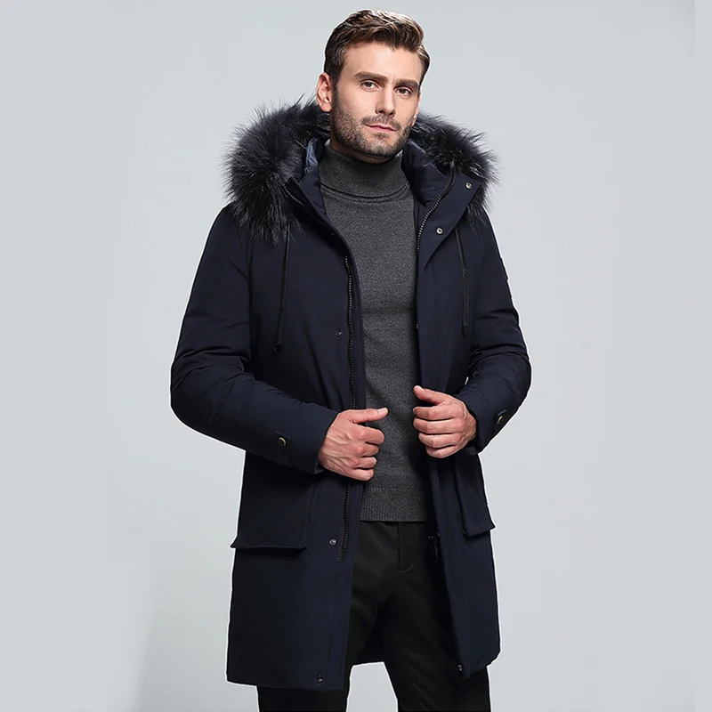 

New 2020 Winter Men's Fur Collar White Duck Down Jacket Business Fashion Thick Warm Long Parka and Coats Male Brand Clothes