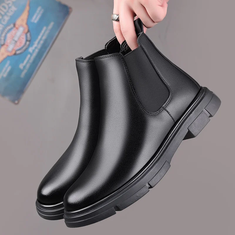 Jual Sepatu Bot Pria Musim Dingin Kualitas Tinggi Sepatu Bot Salju Barat Kulit Bulu Hangat Sepatu Bot Pergelangan Kaki Motor Punk Sepatu Kasual Musim Dingin Militer Pria