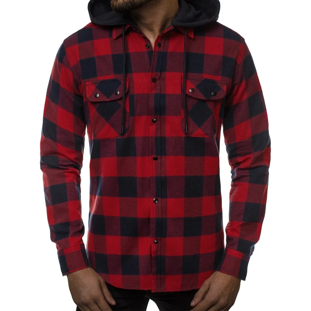 Рубашка мужская с длинным рукавом блузка капюшоном Деловая карманами для отдыха