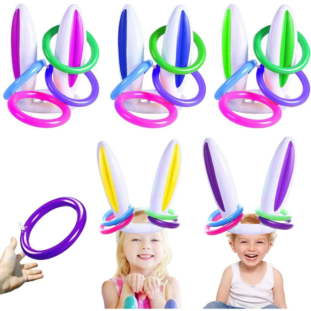 

Funny Easter Game PVC Easter Bunny Inflatable Ears Hat Ring Toss Birthday Kids Gift Toys Easter Outdoor Decoration Party Supplie