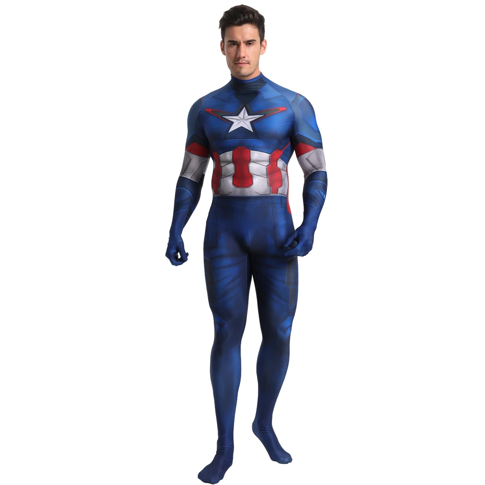 Маскарадный костюм Капитана Америки из фильма «Marvel» с 3D цифровой печатью, сиамские колготки, костюм на Хэллоуин для взрослых и детей