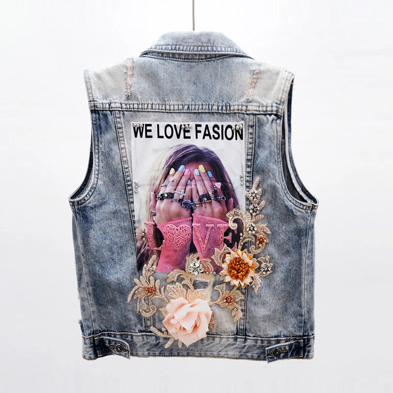 Женский джинсовый жилет без рукавов куртка пальто корейский стиль вышивка