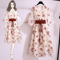 chiffon floral dress female summer hanfu cheongsam improved version net red retro popular kimono skirt