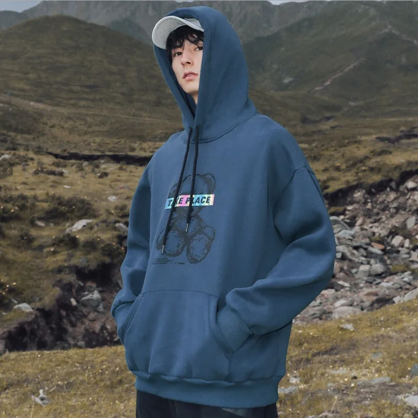 

2020 autumn new style man casual bear printed oversize hoodies male trend letter printed loose hooded sweatshirt men streetwear