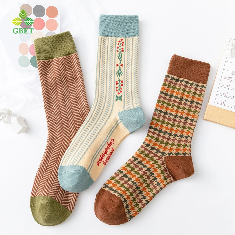 

1 пара, Новые осенне-зимние милые Школьные носки средней длины, милые хлопковые носки в полоску с рисунком «гусиные лапки» в стиле «Лолита» д...