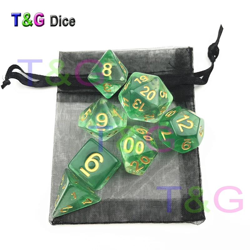7 шт./компл. высокое качество полупрозрачные кубики туманности D4 D20 Плюс сумки из